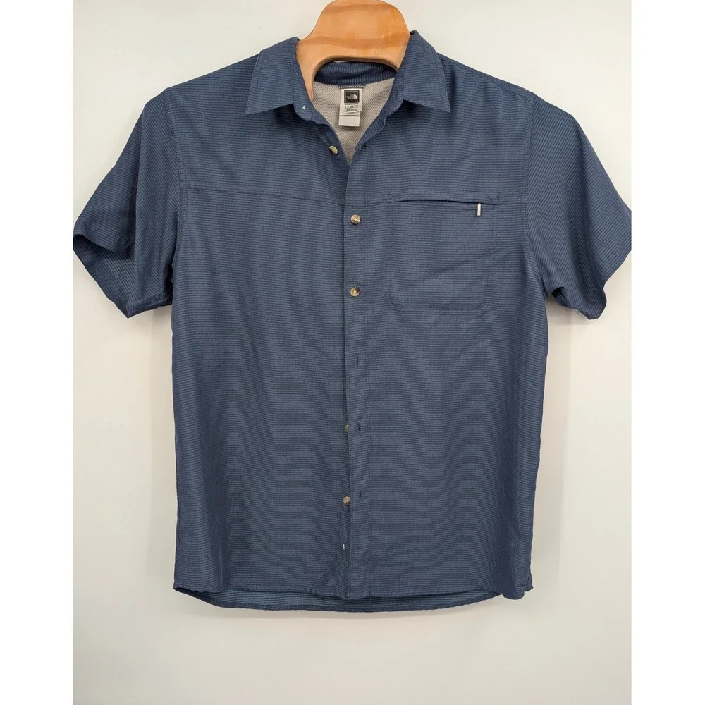 The North Face Mens Shirt Large Blue Short Sleeve Button Up Pocket Modal Blend